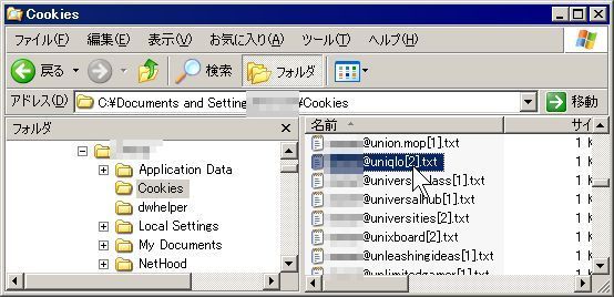 ieではcookieはファイルとして探します