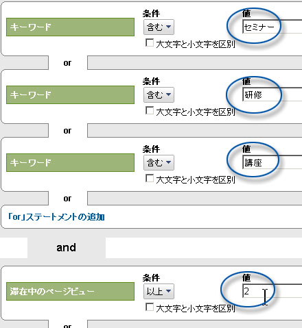 Google Analytics アドバンス セグメント　設定例