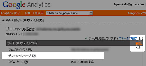 Google Analytics デフォルトページ設定