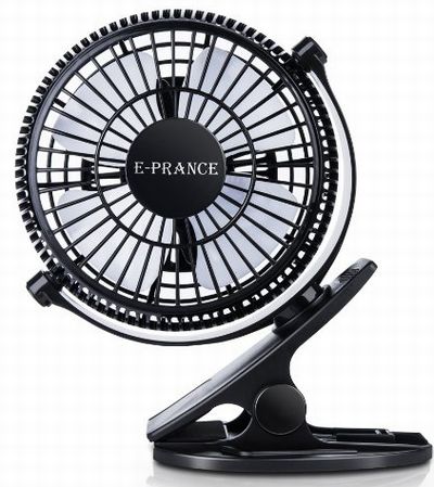E-PRANCE®USB扇風機 卓上 USBファン クリップ型 風量2段階調節 360度調整可能 4枚羽根 ブラック