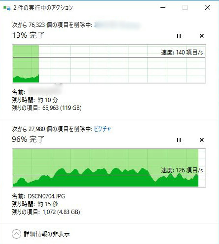 削除も時間がかかる