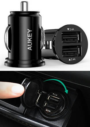 Aukey USBカーチャージャー 車載充電器 超小型 急速 USB2ポート 4.8A/24W iPhone6s / 6s Plus / 6 / 6 Plus / iPad / iPod / Android / Galaxy S6 / S6 Edgeなど対応 (ブラック)CC-S1