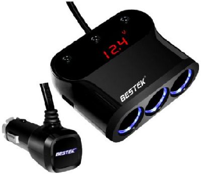 BESTEK シガーソケット usb 充電器 ソケット 3連 USB 2ポート 電圧・電流測定機能搭載 LEDライト付き BTSA12BK