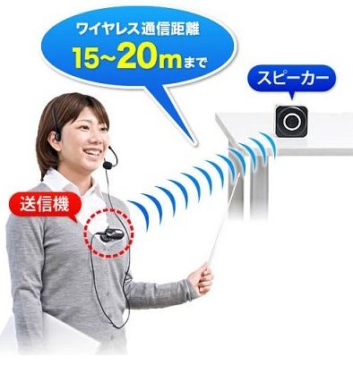 サンワダイレクト ワイヤレスマイク スピーカーセット ハンズフリー 拡声器 小型 10W 最大20m 400-SP048