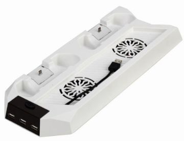 PECHAM PS4 新型 冷却 ファン 多機能 縦置きスタンド コントローラー 2台充電 USBハブ3ポート 充電チャージャー (ホワイト)