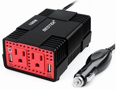 BESTEK 無音式 インバーター 150W ファンレス シガーソケット 車載充電器 USB 2ポート ACコンセント 2口 DC12VをAC100Vに変換 MRI1510EU