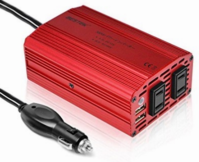 BESTEK カーインバーター 300W シガーソケット 車載充電器 USB 2ポート ACコンセント 2口 DC12VをAC100Vに変換 MRI3010BU-E04(バッテリー接続コードなし)