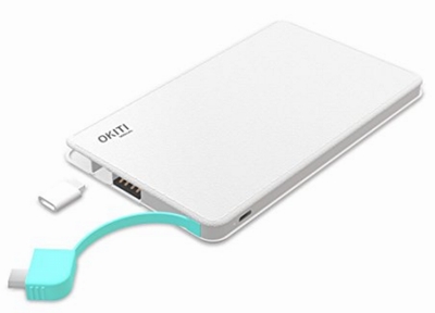 OKITI モバイルバッテリー5000mAh 2台同時充電 2.0A 超薄型モバイルバッテリー ケーブル急速 スマホ 充電器 防災グッズ