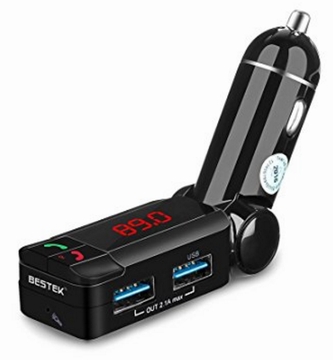 BESTEK【スーパー進化】 FMトランスミッター bluetooth 3.0 ワイヤレス式 シガーソケット usb 2ポート 充電可能 両面差し 電圧電流測定機能搭載 12V車用 FM transmitter BTBC06S