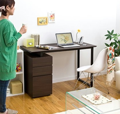 サンワダイレクト パソコンデスク 木製 幅120cm おしゃれ キャビネット一体型 ダークブラウン 100-DESK091