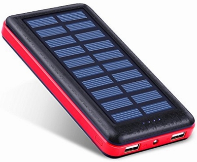 Antun 超大容量22400mAh モバイルバッテリー ソーラーチャージャー ソーラーバッテリー 2USB出力ポート太陽光で充電 おしゃれなデザイン 地震/災害時/旅行/出張などの必携品 (レッド)
