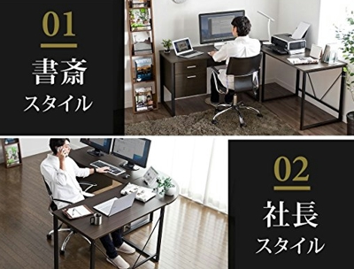 サンワダイレクト パソコンデスク L字型 木製 キャビネット付 幅120cm+100cm コーナーデスク ダークブラウン 100-DESKH012BR