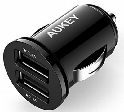 AUKEY シガーソケットチャージャー ブラック USBカーチャージャー スマホ充電器 超小型 急速 USB2ポート 4.8A/24W iPhone7 iPhone7Plus iPhone6s/6sPlus/6/6Plus/iPad/iPod/Android/Galaxy S6/S6 Edgeなど対応 CC-S1