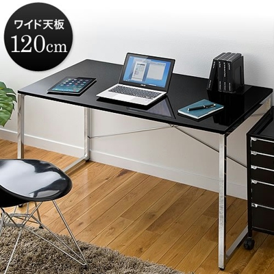 サンワダイレクト パソコンデスク W120×D60cm 高級感のある艶やかな天板 おしゃれ ブラック 100-DESK039BK | パソコンデスク