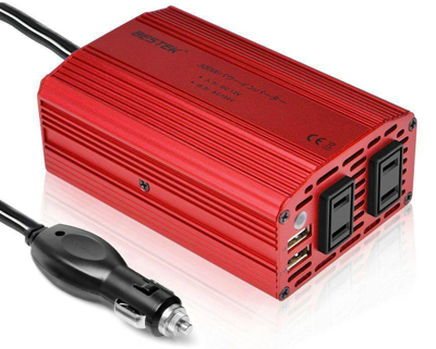 BESTEK カーインバーター 300W シガーソケット 車載充電器 USB 2ポート ACコンセント 2口 DC12VをAC100Vに変換 MRI3010BU-E04(バッテリー接続コードなし)