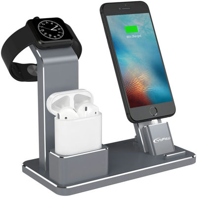 Apple Watch スタンド, YoFew Apple Watch Series 3 Series 2アルミニウム4イン１Apple Watch 充電 スタンド ホルダー Airpods 充電スタンド 充電 クレードル ドック Airpods アップルウォッチ シリーズ 2 / シリーズ/ iPhone 7/ 7 Plus / 6/ 6 Plus/ 5s / iPad (グレー)