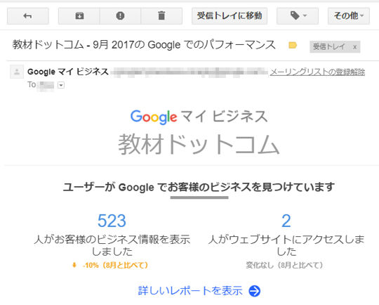 グーグルマイビジネスからのメール