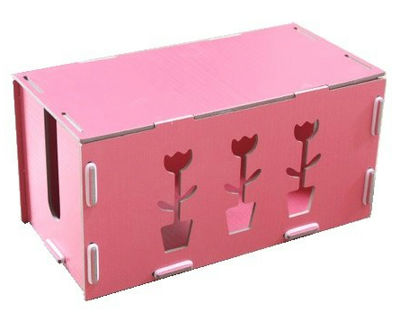 ケーブル収納ボックス（テーブルタップボックス）カラフルな電源タップ&ケーブル収納箱いろいろ (ピンク２)