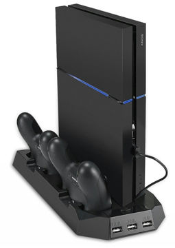 TechRise PS4 スタンド 2台充電 冷却ファン付き USBハブ3ポート PS4専用