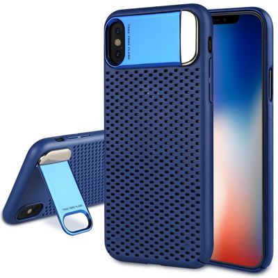 iPhone X ケース 【スタンド機能付き】 放熱デザイン 薄型 軽量 QI充電対応 耐衝撃 アイフォン X 保護カバー (ブルー)