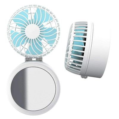 携帯扇風機 首かけ、HandFan 小型 卓上扇風機/首かけ 扇風機 静音USB充電式扇風機 最大17時間動作 2600mAhモバイルバッテリー内蔵 化粧鏡付き 折りたたみ式 ハンディーファン 強風 熱中症対策