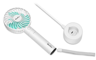 卓上扇風機 静音、HandFan 携帯扇風機 小型 手持ち扇風機 USB 充電式ベース台付き 風量5段階 調節 充電式扇風機 電池 6枚羽根扇風機 強力 ハンドル解体 ハンドルは電話を充電することができます+「ハンギングロープ」