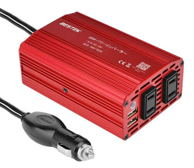 BESTEK カーインバーター 300W シガーソケット 車載充電器 USB 2ポート ACコンセント 2口 DC12VをAC100Vに変換 MRI3010BU-E04(バッテリー接続コードなし)