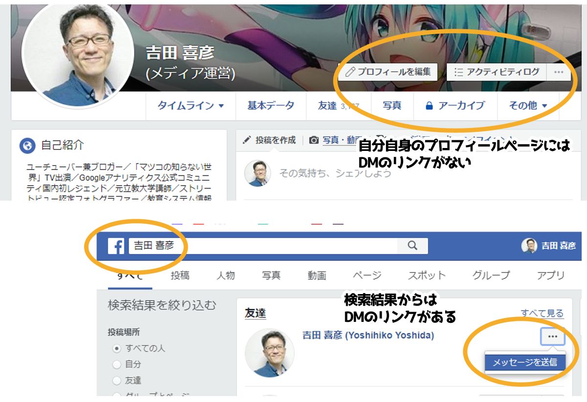 FacebookのDM画面