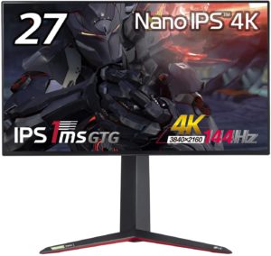 LG ゲーミングモニター 27GN950-B 27インチ/4K/Nano IPS/1ms(GtoG)/144Hz/G-SYNC Compatible・FreeSync Premium Pro/Vesa DisplayHDR600/HDMI×2,DisplayPort/ピボット,高さ調節対応