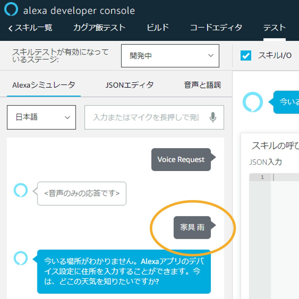 アレクサスキルの開発画面