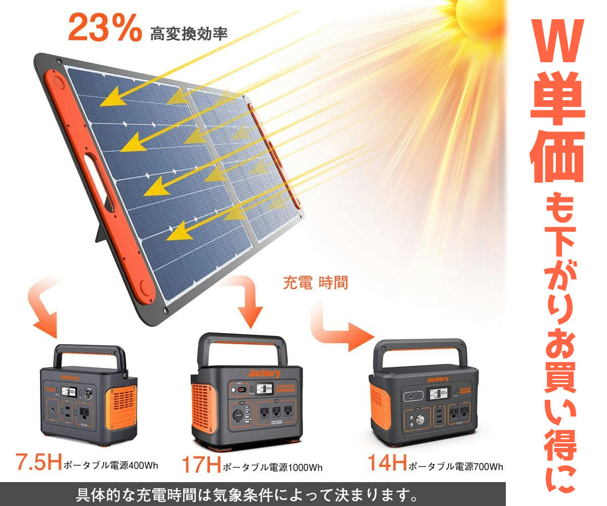 Jackery SolarSaga 100 ソーラーパネル 100W ETFE ソーラーチャージャー折りたたみ式 DC出力 DCポータブル電源充電器 USB出力 スマホやタブレット 充電可能 高変換効率 超薄型 軽量 コンパクト 単結晶 防災 IP65防水 (100W 18V 5.55A) Jackery...