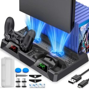  PS4 スタンド PS4 冷却スタンド PS4 / PS4 Slim/ PS4 Proコンソール用 PS4 クーラー プレイステーション4 コントローラー充電器付き プレイステーション4 アクセサリー 16 PS4 ゲームホルダー デュアルPS4コントローラー充電器