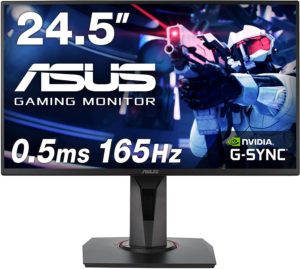  ASUSゲーミングモニター 24.5インチ VG258QR 0.5ms 165Hz スリムベゼル G-SYNC Compatible FreeSync HDMI DP DVI高さ調整 縦回転 3年保証
