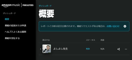 Amazon Musicのポッドキャスト管理画面